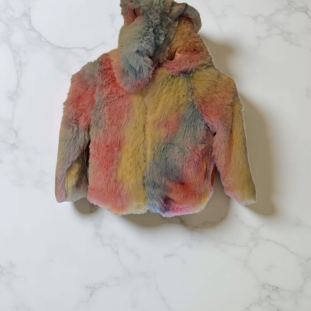 NWOT Size XS 4/5 Chenault Kids Colorful Faux Fur Unicorn Jacket